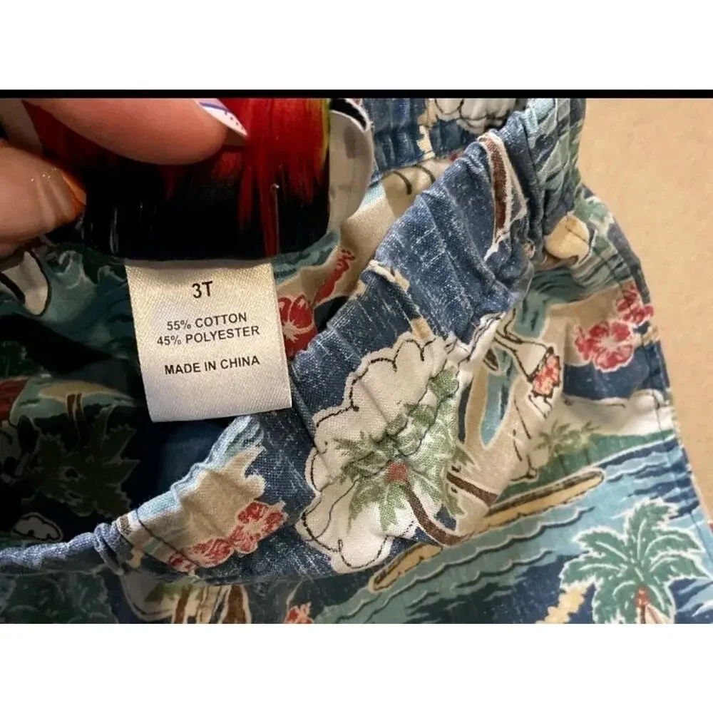 Reyn Spooner x Peanuts Boys 3T Shorts Blue Tropical Snoopy Woodstock Elastic